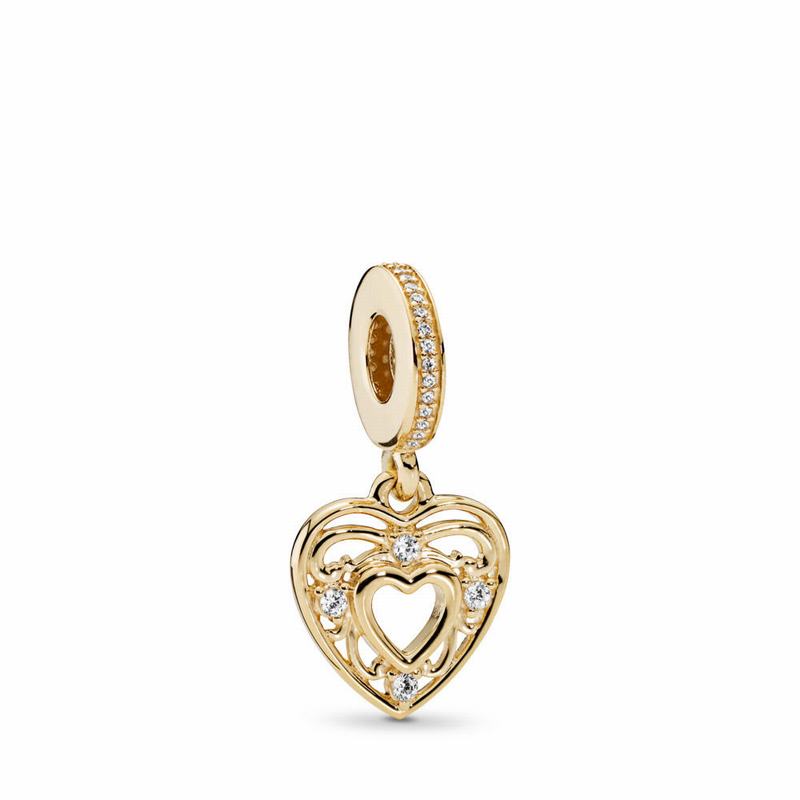 Pandora Romantic Heart Dangle Charm Gold Egypt HO6514398
